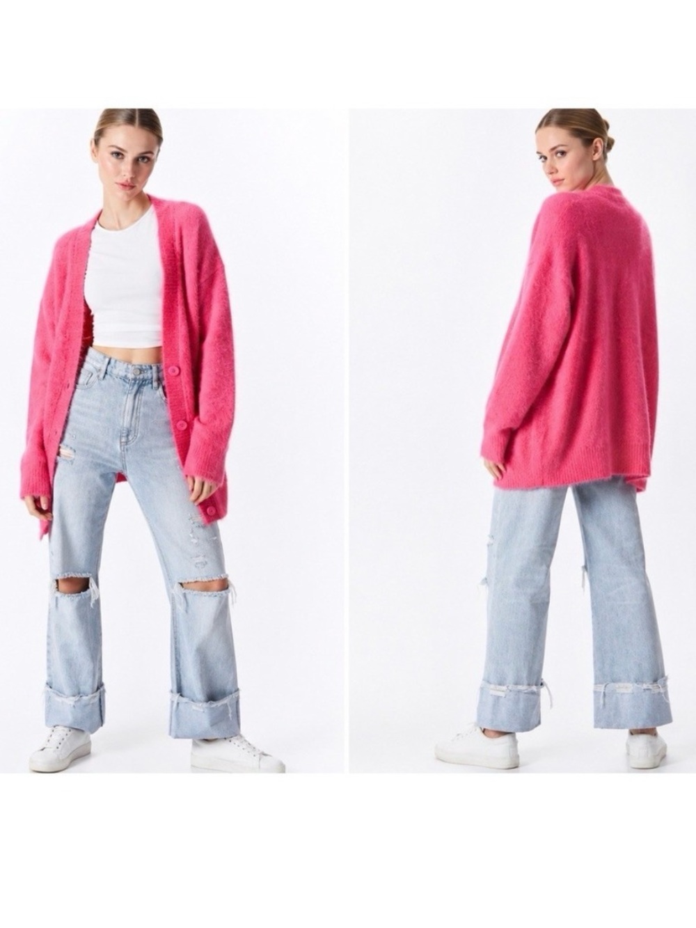 Alice + Olivia Barry Hot Pink Button Cardigan